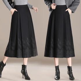 QYM A621-Y时尚新款高腰口袋百褶裙半身裙中长款A字裙