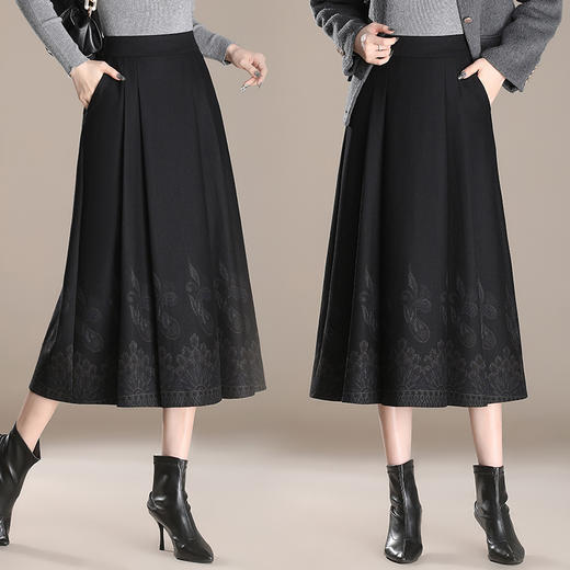 QYM A621-Y时尚新款高腰口袋百褶裙半身裙中长款A字裙 商品图0