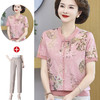 洋气妈妈夏装短袖上衣新中式冰丝时尚T恤中老年女国风小衫两件套 商品缩略图12
