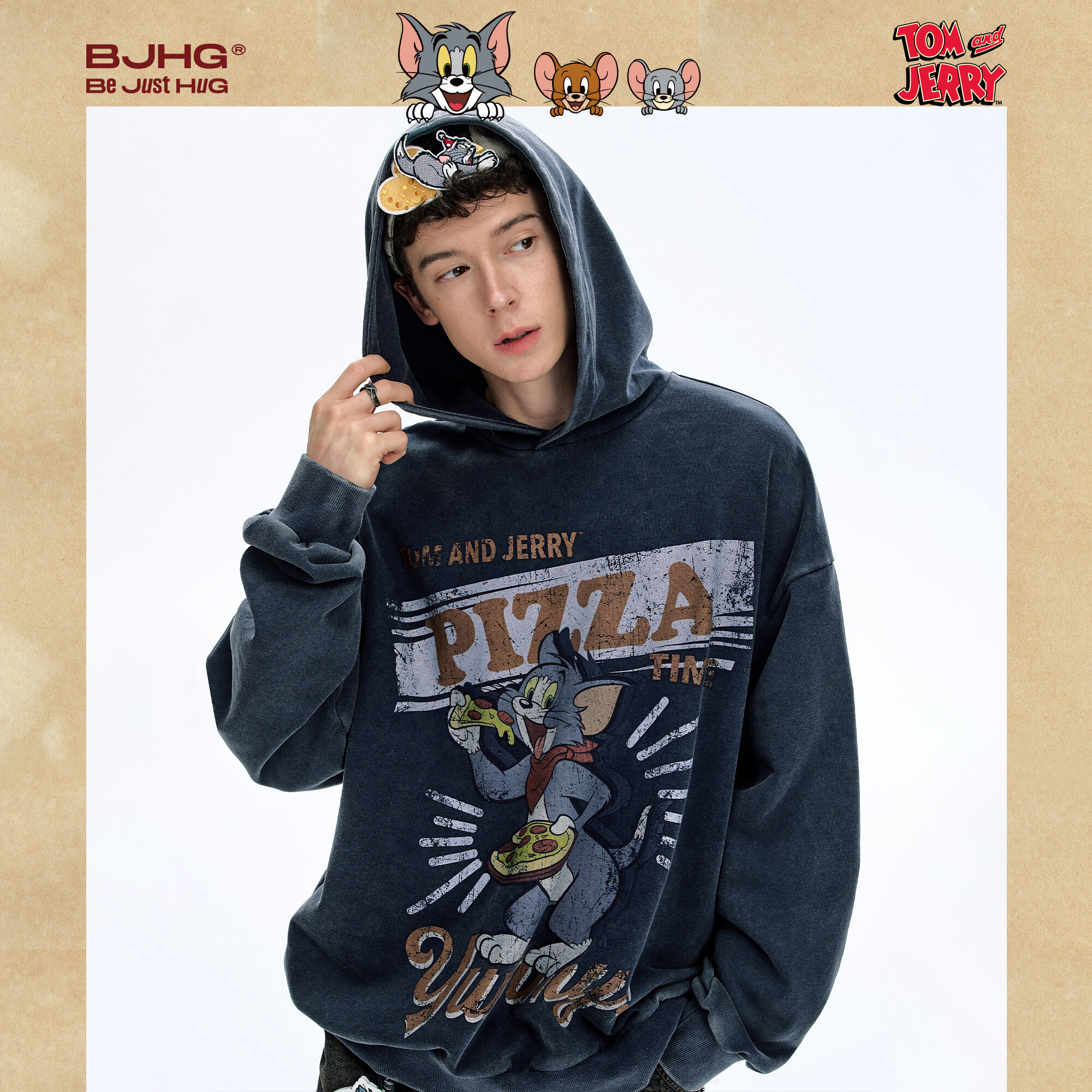 【猫和老鼠联名】BJHG不计后果美式复古连帽卫衣男款情侣款外套女