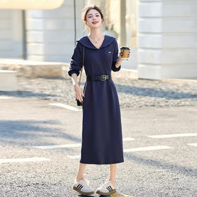 【预售3天】韩系学院风H型连衣裙2025秋季时尚显瘦长袖休闲收腰气质裙配腰带YWY9008