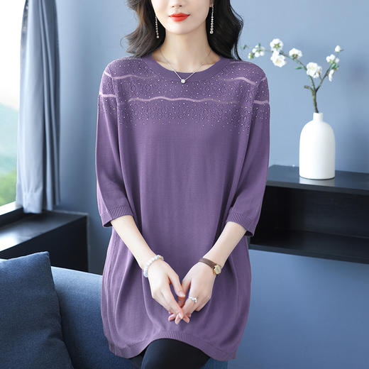 CC 19-6388圆领中袖中长款针织连衣裙时尚大码宽松上衣 商品图3