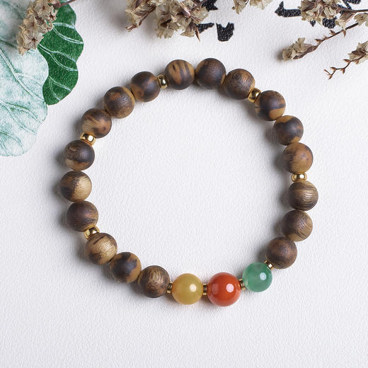 xy0541虎斑纹沉香+南红蜜蜡手串 商品图0