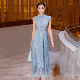 YBY 481H82新中式立领连衣裙气质端庄大气时尚印花大摆裙