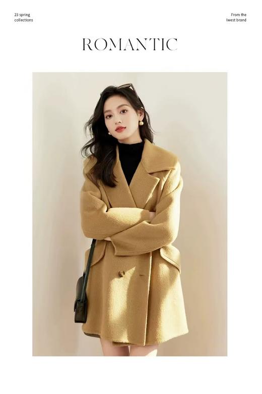 【高端系列】手工定制2301款10%苏丽羊驼毛➕90%高支羊毛双面尼中款大衣-喜出 商品图6