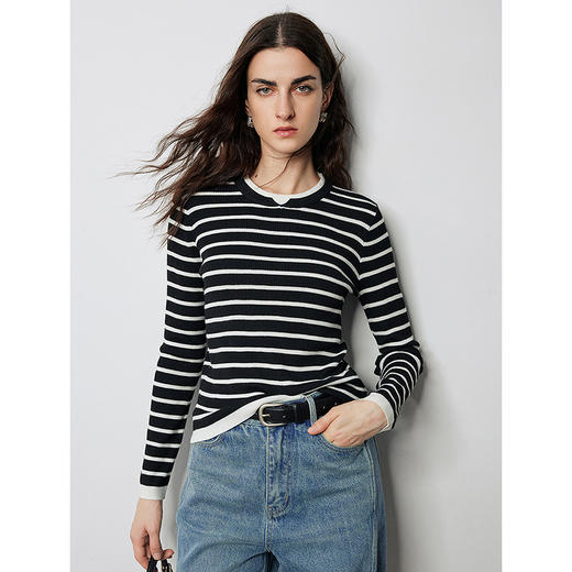 TOYOUTH初语羊毛混纺针织衫女假两件撞色修身打底衫8433013 商品图1