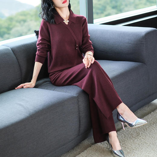 OSL 9320套装时尚洋气宽松羊毛上衣阔腿裤两件套针织套装 商品图0