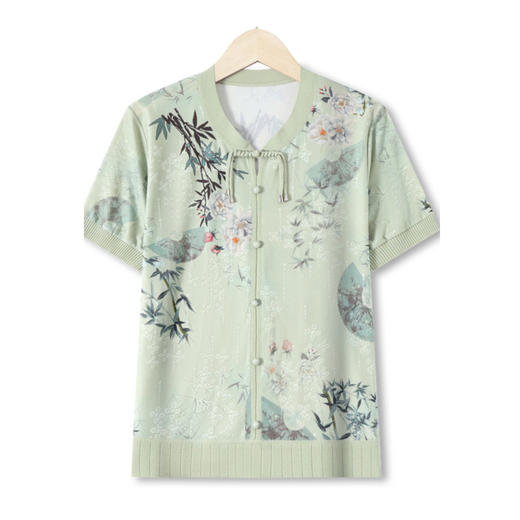 洋气妈妈夏装短袖上衣新中式冰丝时尚T恤中老年女国风小衫两件套 商品图4