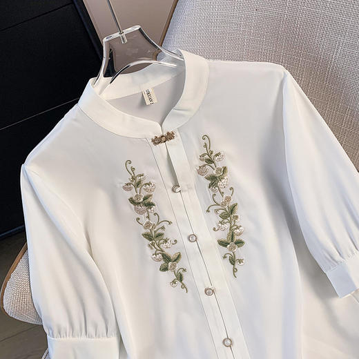 XNS9513新中式复古高档提花刺绣中袖衬衫上衣国潮气质宽松休闲衬衣女 商品图1