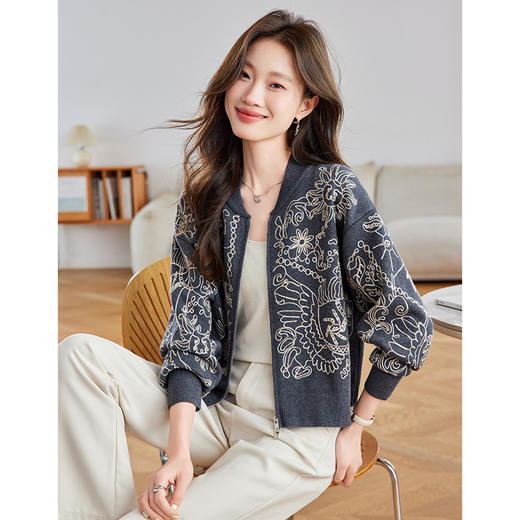 OSL 9525提花时尚休闲宽松针织棒球服显瘦拉链开衫 商品图1