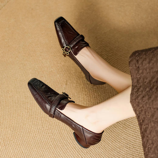 【预售5天】复古英伦风小皮鞋女春秋新款真皮粗跟单鞋舒适乐福鞋女NJMK&K1725 商品图1