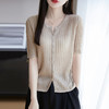 天丝亚麻抽条圆领短袖针织开衫，薄款百搭五分袖打底上衣YN-S-95039 商品缩略图0