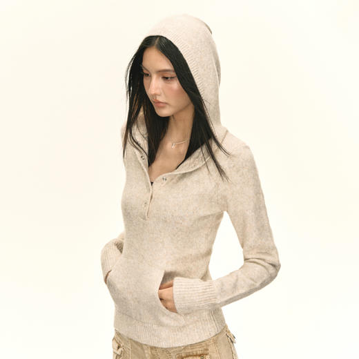 Ariseism 美式复古设计感针织连帽毛衣外套女秋季新款修身上衣 商品图1