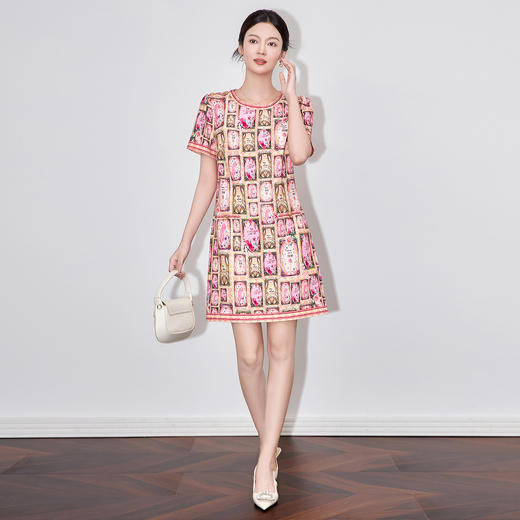 「高货wl」全新升级【铂金会员284/天猫379/差价95】(50327)洛诗琳优雅气质名媛时尚印花连衣裙2025夏季显瘦A字裙女 商品图0
