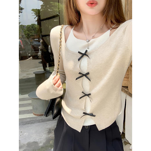 <曾小咸推荐>2.17现货秒杀 ！微信超特价！2色蝴蝶结假两件针织衫 日常159.99 立减80 秒杀79.99！！ 商品图1