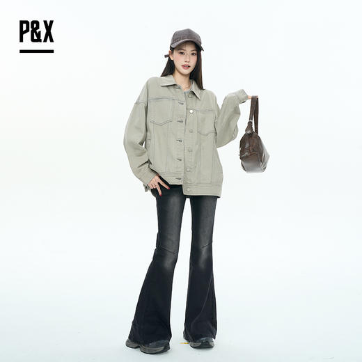 P&X设计师女装2025秋季美式牛仔短款外套夹克日系825313168 浅灰 商品图2