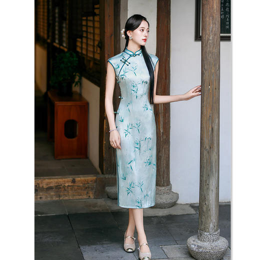 SKY 5825191中式改良新中式长款坎肩袖旗袍日常旗袍 商品图3