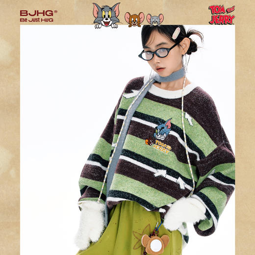 【猫和老鼠联名】BJHG不计后果条纹毛衣男款秋季慵懒风情侣针织衫 商品图2