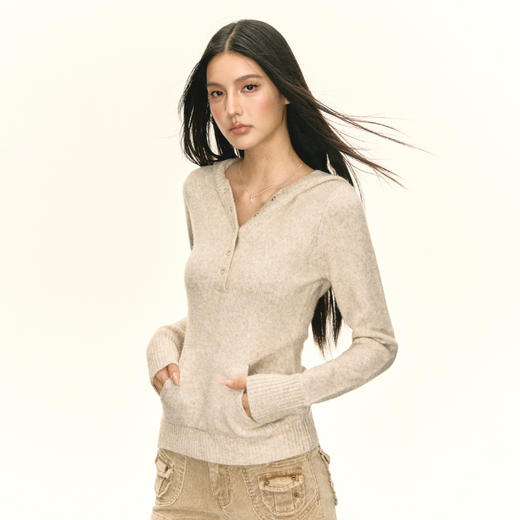 Ariseism 美式复古设计感针织连帽毛衣外套女秋季新款修身上衣 商品图0