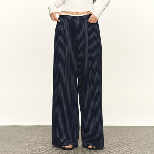 Ariseism 美式复古设计感黑色竖条纹家居裤休闲裤女秋季新款长裤 商品图1