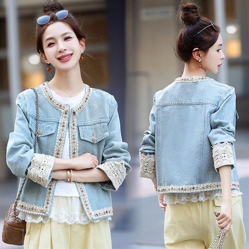 【预售3天】重工轻奢蕾丝拼接短款牛仔外套2025春秋新款时尚名媛减龄百搭XYFS6786 商品图1