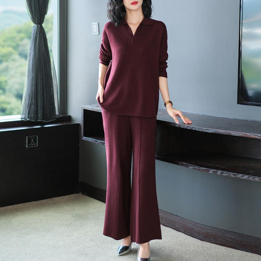 OSL 9319秋季套装时尚洋气宽松上衣+阔腿裤针织两件套装潮 商品图1