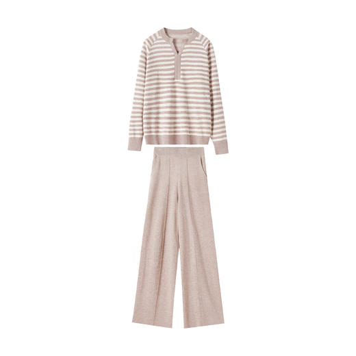 OSL 9321套装时尚洋气横条羊毛上衣阔腿裤两件套针织套装 商品图4