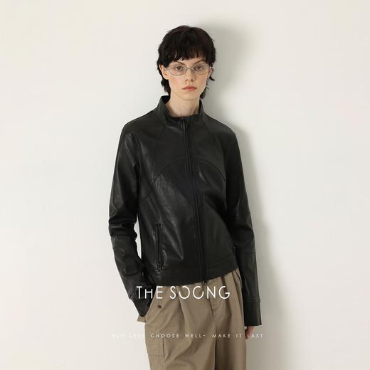 THESOONG"松弛兼容"纯羊皮垂顺廓形哑光面立领皮衣HWPY7530 商品图2