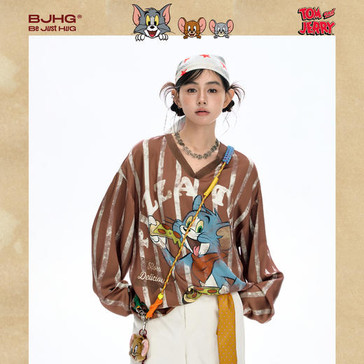 【猫和老鼠联名】 BJHG不计后果美式长袖t恤女款秋季运动趣味球衣 商品图1