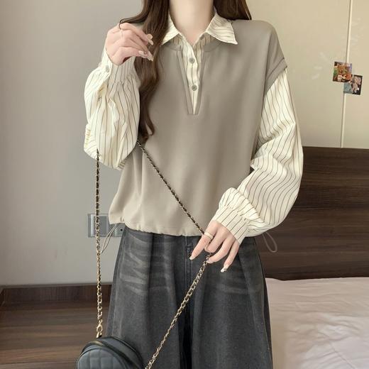 【大码胖mm假两件短款衬衫】春秋新款 设计感卫衣外套高气质上衣  商品图5