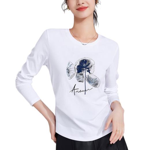 「自j」全新升级【铂金会员119/天猫159/差价40】(40124)洛诗琳气质印花长袖T恤2025秋季时尚高级感内搭打底衫上衣女 商品图4