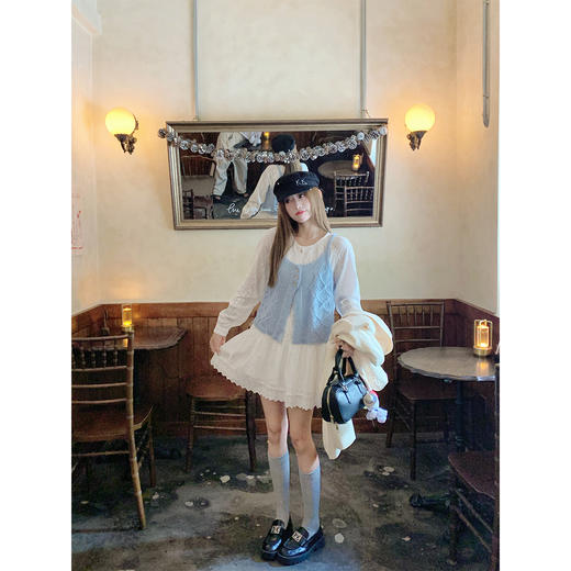 <曾小咸推荐>韩系叠穿蓝色毛织背心连衣裙套装！ 商品图1