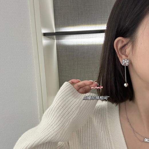 Miumiu 缪*银色蝴蝶结水钻 流苏吊坠 耳环081607 商品图4