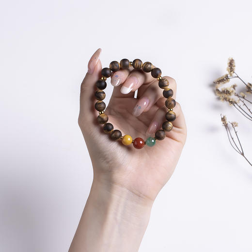 xy0541虎斑纹沉香+南红蜜蜡手串 商品图8