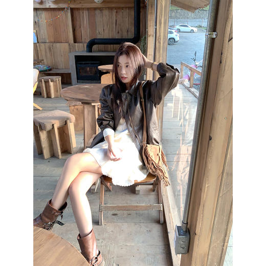 <曾小咸推荐>早秋复古黑色皮衣短外套翻领夹克 商品图1