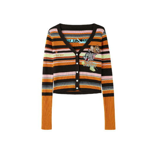 【猫和老鼠联名】BJHG不计后果条纹毛衣女款秋冬复古针织开衫上衣 商品图4