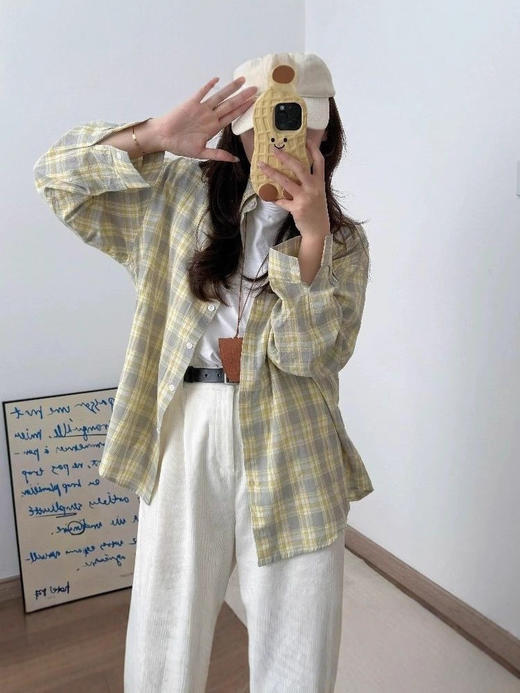 【秋季新款港风格子衬衫】新款oversize宽松慵懒风 外穿衬衣休闲  商品图3