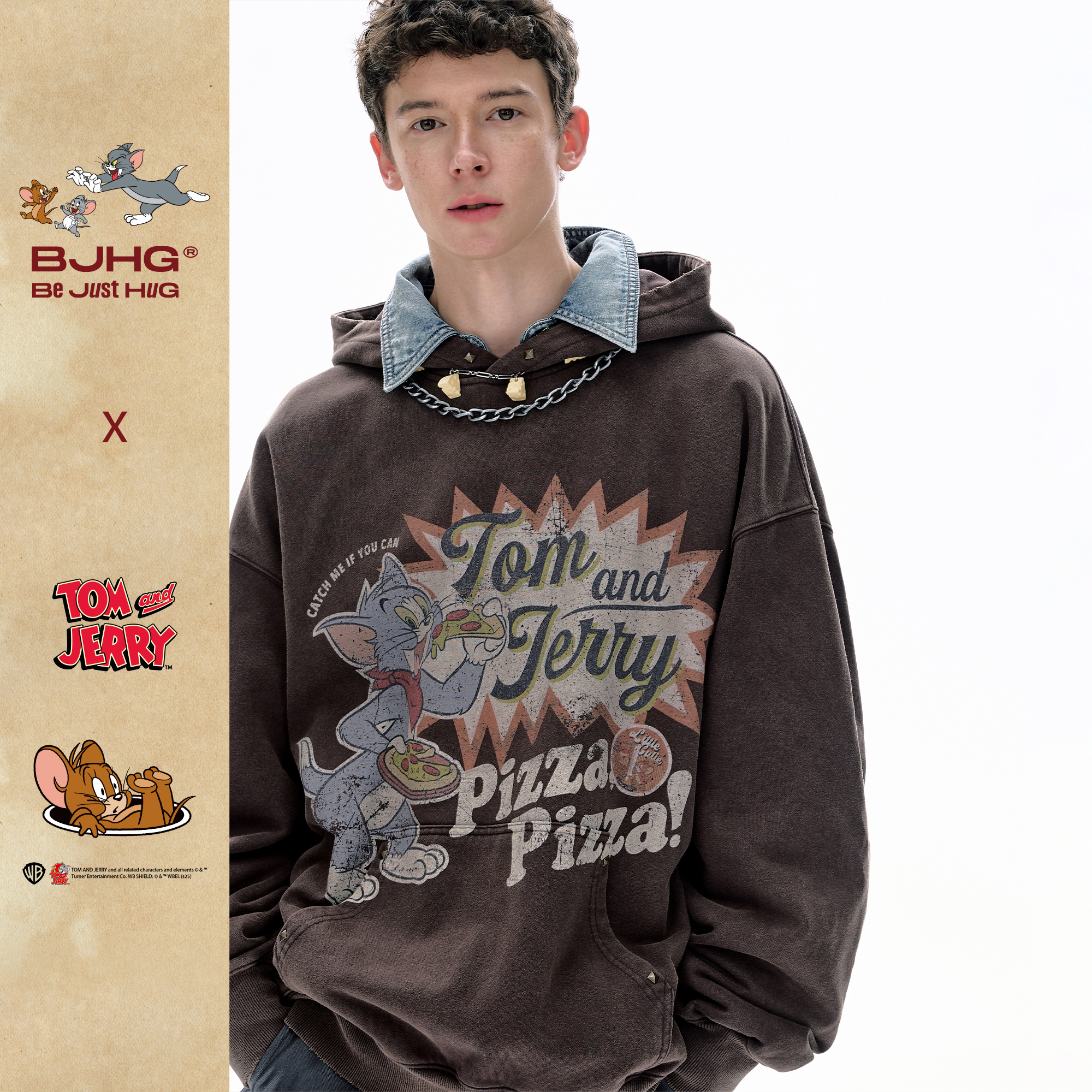 【猫和老鼠联名】BJHG不计后果连帽卫衣男秋季美式做旧情侣上衣女