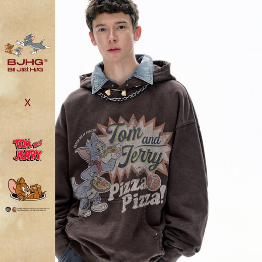 【猫和老鼠联名】BJHG不计后果连帽卫衣男秋季美式做旧情侣上衣女 商品图0