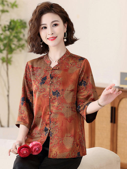 夏装新款中老年女装妈妈香云纱真丝衬衫中袖时尚老年人桑蚕丝上衣 商品图2