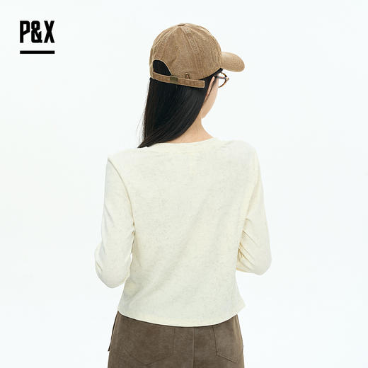 P&X设计师女装2025秋季短款T恤长袖内搭街头风 825302203 杏色 商品图4