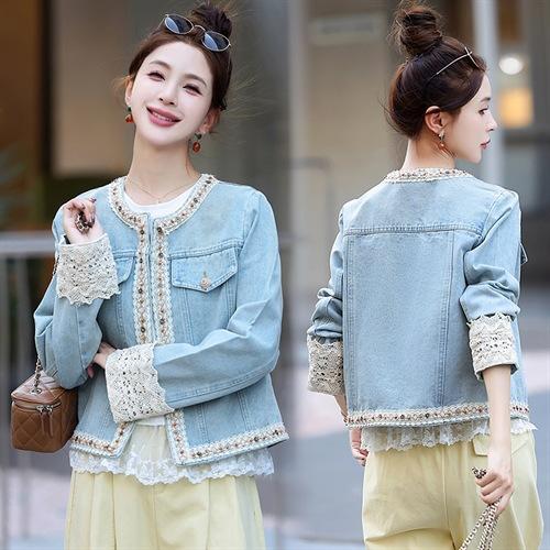 【预售3天】重工轻奢蕾丝拼接短款牛仔外套2025春秋新款时尚名媛减龄百搭XYFS6786 商品图0