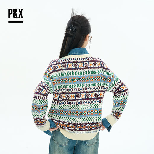 P&X设计师女装2025秋季慵懒风短款毛衣民族风保暖825318186 花色 商品图4