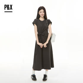 P&X设计师女装2025秋季短袖花苞袖针织连衣长裙825308103 深灰
