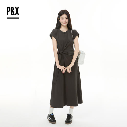 P&X设计师女装2025秋季短袖花苞袖针织连衣长裙825308103 深灰 商品图0