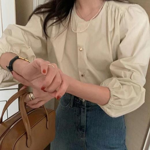 【秋季圆领条纹衬衫】新款高级设计感舒适宽松 气质单排纽扣上衣  商品图1