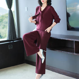 OSL 9316套装时尚洋气宽松羊毛上衣阔腿裤两件套针织套装