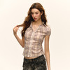 Ariseism 美式复古设计感格纹紧身短袖衬衫女夏季新款修身上衣 商品缩略图2