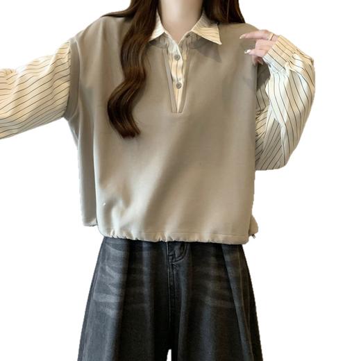 【大码胖mm假两件短款衬衫】春秋新款 设计感卫衣外套高气质上衣  商品图4