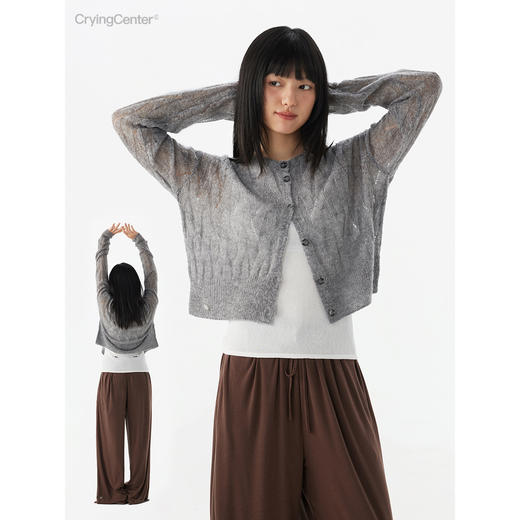 CryingCenter 毛织镂空提花开衫长袖女 哭喊中心 商品图3